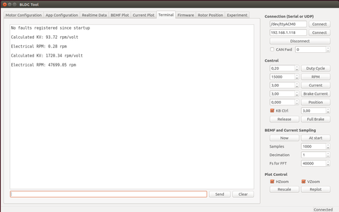 Terminal Output: Neutral & Vollgas (ohne Last, 7s)