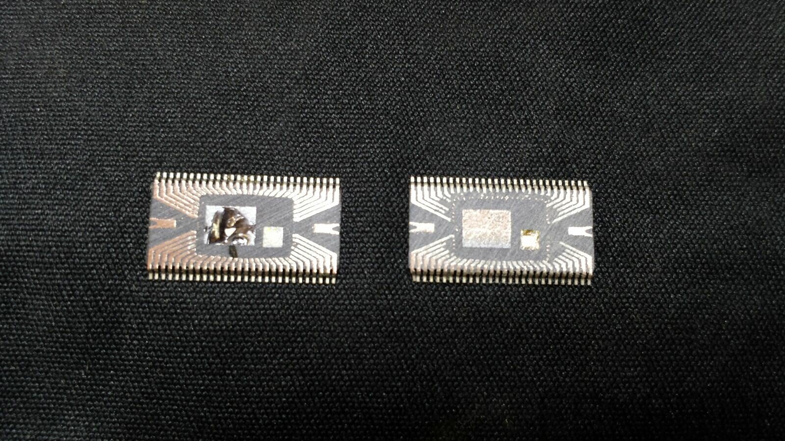 Hab mal zwei defekte DRV Chips aufgeschliffen.

Den linken DRV hat BruceLee zerstört, dabei ist das komplette Silizium Die geschmolzen. Der rechte ist einen normalen Tod gestorben...